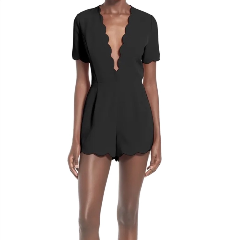 Nordstrom storee black scallop plunge romper.